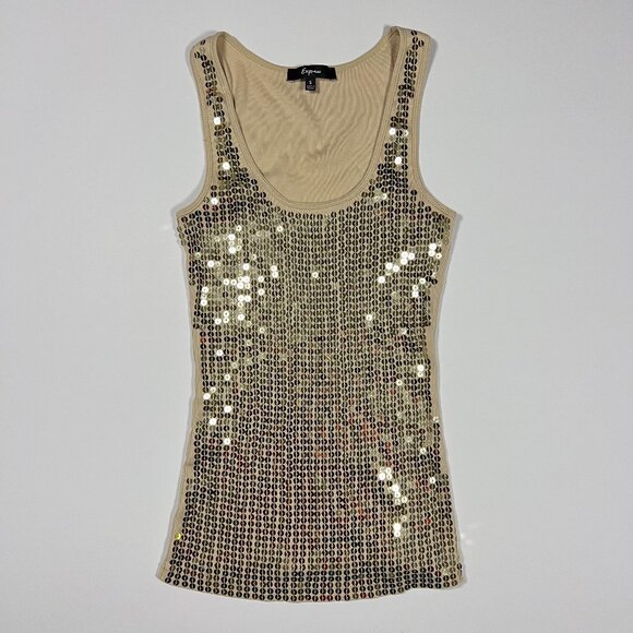 Express Tops - Vintage Y2K Express Gold Sequin Tank Top